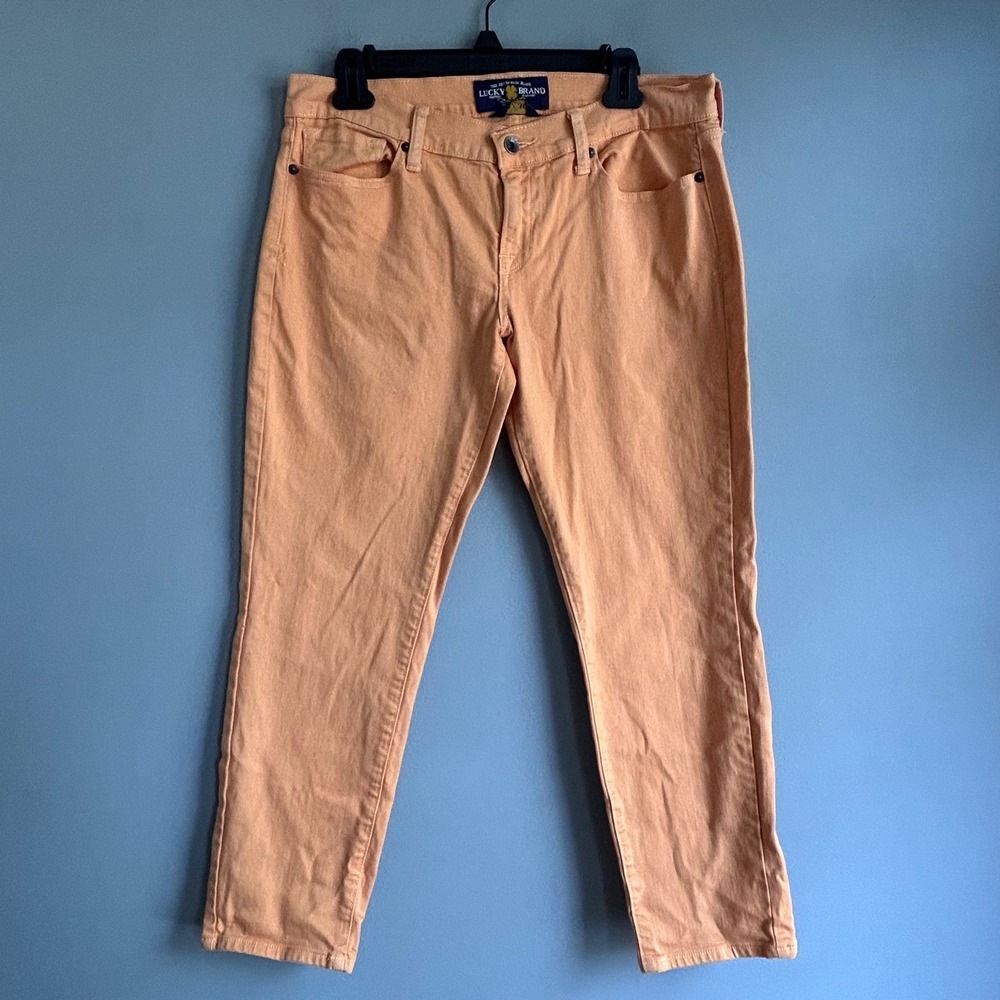 Lucky Brand Zoe Straight Crop Jeans Peach Orange Size 10 30 Mid Rise Stretch